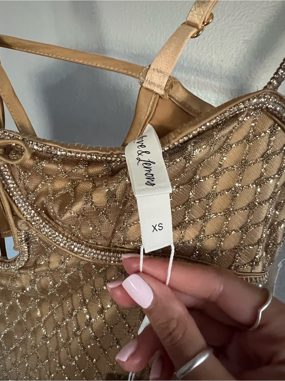 For Love & Lemons Gold Beaded Lattice Slip - Picture 3 of 4